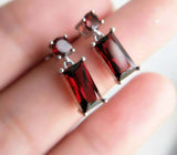 2.5ct Baguette Cut Red Garnet Women Drop Dangle Earrings 14k White Gold Finish