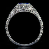 1Ct Round Cut Blue Sapphire Vintage Filigree Solitaire Ring 14K White Gold Over