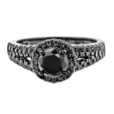 2.3ct Round Black Diamond Engagement Ring Split Shank Halo 14k Black Gold Finish