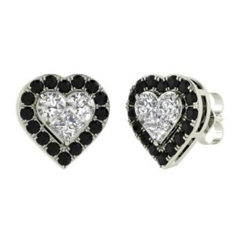 2Ct Heart Cut Black Diamond Halo Party Women Stud Earrings 18K White Gold Over