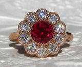 3ct Round Cut Pink Ruby Milgrain Floral Halo Engagement Ring 14k Rose Gold Over