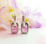 4ct Emerald Cut Pink Sapphire Trendy Solitaire Drop Earrings 14k White Gold Over