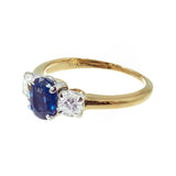 3.2ct Cushion Cut Blue Sapphire Engagement Ring Trilogy 14k Yellow Gold Finish