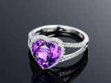 3ct Heart Cut Purple Amethyst Engagement Ring Split Shank 14k White Gold Finish