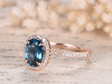 1ct Oval Cut London Blue Topaz Engagement Ring Diamond Halo 14k Rose Gold Finish