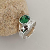 2.2ct Round Cut Green Emerald Bezel Set Solitaire Ring 14k White Gold Finish