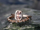 1.4ct Oval Cut Peach Morganite Engagement Ring 14k Rose Gold Finish Bridal Set