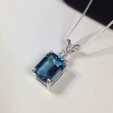 2ct London Blue Topaz Pendant Emerald Solitaire 14k White Gold Finish NO CHAIN