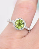 1.5Ct Round Cut Green Peridot Diamond Halo Engagement Ring 14K White Gold Finish