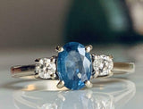 2ct Engagement Ring Oval Cut Blue Sapphire Solitaire Trilogy 14k White Gold Over