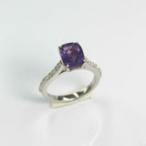 1.8ct Cushion Purple Amethyst Engagement Ring Diamond Accents 14k WhiteGold Over