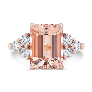 1.5ct Emerald Cut Peach Morganite Diamond Engagement Ring 14k Rose Gold Finish