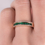 1.3ct Princess Cut Green Emerald Wedding Band Half Eternity 14k Rose Gold Finish