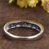 1ct Princess Cut Blue Sapphire Channel Set Half Eternity Band 14k WhiteGold Over