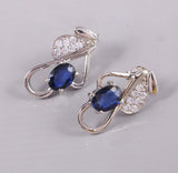 2.2ct Drop Earrings Oval Cut Blue Sapphire Stylish Floral 14k White Gold Finish