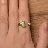 1ct Engagement Ring Heart Cut Peridot Open Cuff Stackable 14k White Gold Finish