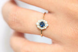 1.5ct Round Cut Blue Sapphire Diamond Halo Engagement Ring 14k YellowGold Finish