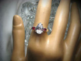 3ct Pear Diamond Trilogy Engagement Ring 14k White Gold Over Ruby Round Accents