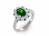 2ct Oval Green Emerald Floral Cluster Halo Engagement Ring 14k White Gold Finish