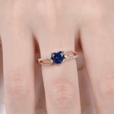 1ct Heart Cut Blue Sapphire Floral Solitaire Engagement Ring 14k RoseGold Finish