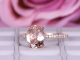 1.5ct Oval Morganite Engagement Ring Accents with Solitaire 14k Rose Gold Finish