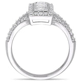 3Ct Princess Cut Diamond Halo Split Shank Engagement Ring 14K White Gold Finish