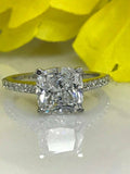 2ct Cushion Cut Diamond Accents Solitaire Engagement Ring 14k White Gold Finish