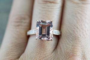 1.2ct Emerald Cut Peach Morganite Solitaire Engagement Ring 14k Rose Gold Finish