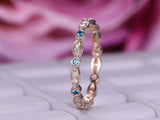 1ct Round Cut Blue Sapphire Milgrain Full Eternity Band 14k Rose Gold Finish