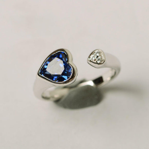 1ct Engagement Ring Heart Cut Sapphire Open Cuff Stackable 14k White Gold Finish