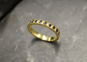 1ct Wedding Band Round Cut Blue Sapphire Stackable Eternity 14k Yellow Gold Over