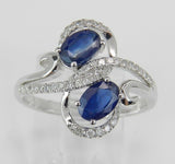 3ct Oval Cut Blue Sapphire Diamond Cocktail Engagement Ring 14k White Gold Over