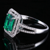 2ct Emerald Cut Green Emerald Double Halo Engagement Ring 14k White Gold Finish