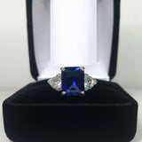 2ct Trillion Diamond Blue Sapphire Trilogy Engagement Ring 14k White Gold Finish