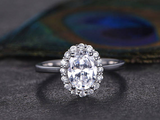 1.5ct Oval Cut Diamond Engagement Ring 14k White Gold Finish Halo Floral Promise