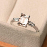 2ct Emerald Cut Peach Morganite Engagement Ring Trilogy 14k White Gold Finish