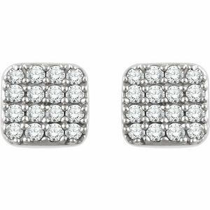 1ct Round Cut Diamond Squarish Cluster Stud Earrings Women 14k White Gold Finish