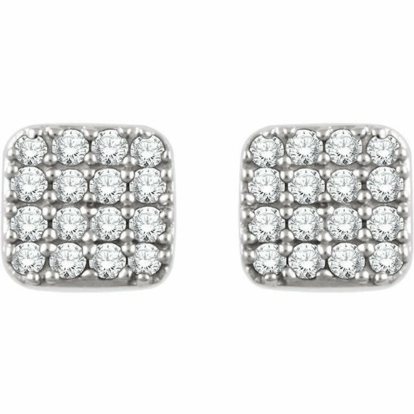 1ct Round Cut Diamond Squarish Cluster Stud Earrings Women 14k White Gold Finish