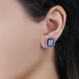 3ct Baguette Cut VVS1D Diamond Sapphire Halo Stud Earrings 14k White Gold Finish