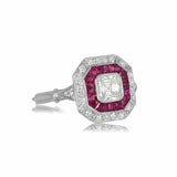 3ct Asscher Cut Diamond Pink Ruby Trendy Halo Art Deco Ring 14k White Gold Over