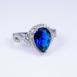 2.5ct Pear Cut Blue Sapphire Engagement Ring 14k White Gold Finish Halo Infinity