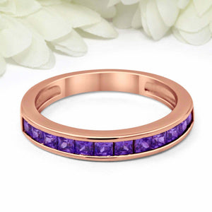 2ct Princess Amethyst Wedding Band Channel Set Half Eternity 14k RoseGold Finish