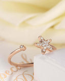 Open Cuff Star Fish Engagement Ring 0.3ct Round Cut Diamond 14k Rose Gold Finish