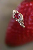 1ct Round Cut Pink Ruby Engagement Ring Leaf Vine Solitaire 14k Yellow Gold Over