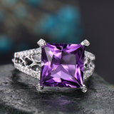 2Ct Princess Purple Amethyst Filigree Band Engagement Ring 14K White Gold Finish