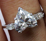 4Ct Heart Cut Diamond Marquise Accent Trilogy Solitaire Ring 18K White Gold Over