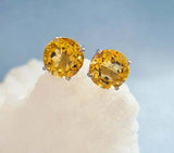 1.5ct Stud Earrings Round Cut Yellow Citrine Solitaire Design 14k WhiteGold Over