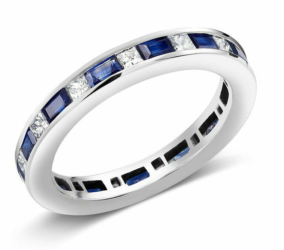 2ct Baguette Cut Blue Sapphire Wedding Band Ring Eternity 14k White Gold Finish