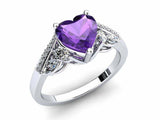 2ct Heart Amethyst Engagement Ring Art Deco Diamond Accent 14k White Gold Finish