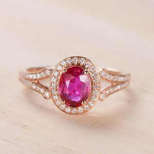 2.3ct Oval Cut Pink Ruby Engagement Ring Halo Split Shank 14k Rose Gold Finish